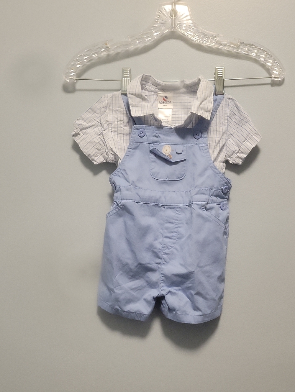 Vintage Absorba Light Blue Short Overalls with Shirt